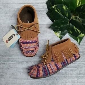 Lamo Footwear Ava Multicolor Faux Suede Fringe Moccasin Bootie NEW Girls 3Y